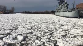 Strong winds bring massive amounts of ice to Buffalo river