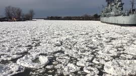 Newsflare Edit - Strong winds bring massive amounts of ice to Buffalo river