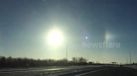 Sun dog phenomena occurs in Winnipeg, Canada