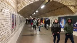 Water leaks through subway walls during storm in London