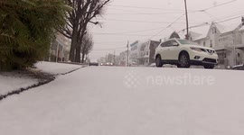 Snowing on a roadway in Pennsylvania