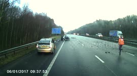 Man thrown out of car after hitting central reservation on M23