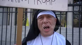 Man dressed as a nun holds anti-Trump protest in London, UK