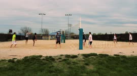Playing volleyball