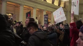 Inauguration Protestors Enter Union Station