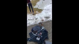 Student dives into freezing puddle to win bet