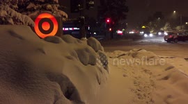 Deep snow piling up in Flagstaff, Arizona.