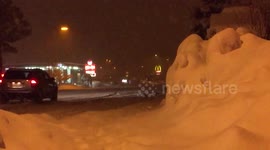 Very heavy snow falling in Flagstaff, Arizona.