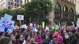 Cheering and Posters at Downtown Los Angeles Women's March