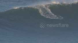 British Big Wave Surfer Has Lucky Escape in Nazare (Raw 1 of 2)