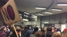 Anti-Trump protesters jam into Westminster Station in London