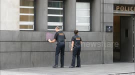 Graffiti cleaning outside Bishopsgate Police station London