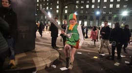 Anti Trump protesters dancing in Whitehall
