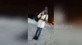 Newsflare Edit - Riding in the grocery cart on a snowy street