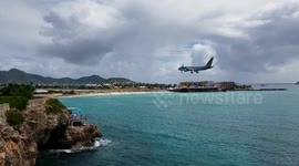 Plane landing on Airport Beach on St. Maarten