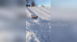 Newsflare Edit - Snow Tubing Fail - Slow Motion Crash