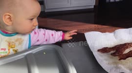 Newsflare Edit - Eight-month-old baby desperate for bacon