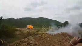 Tourist destroys petrol drum with RPG in Cambodia