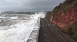 Storm Doris hits sea wall in Dawlish
