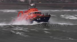 Lifeboat navigates stormy waters off Cornwall coast