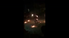 Fire dancer throws fire into crowd at Royalton Punta Cana Dominican Republic.