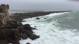 Huge waves from Storm Doris in Peniche Portugal