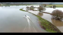 Drone footage of jetski run at flooded Somerset village