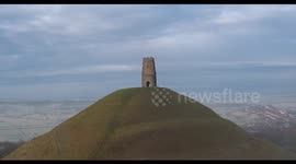 Sunrise Drone View of Glastonbury Tor