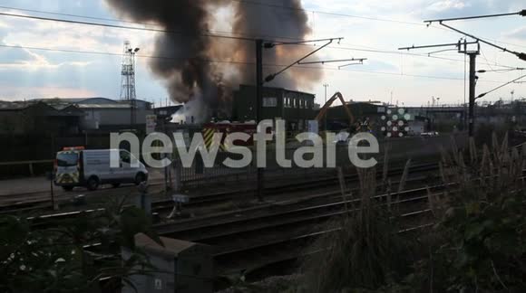 Close-up footage of Scrubs Lane fire in Willesden, London