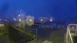 PZ Dock hit by hurricane force storm in Mount's Bay, Cornwall
