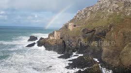 Stunning rainbow appears over Cornish tin mine ruins