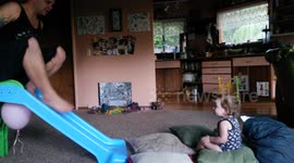Daredevil Baby and Awesome Dad Play with Slide Together