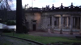 Montecatini-Terme, Italy, 10 February 2017 - Night video of Tettuccio Baths, 4K