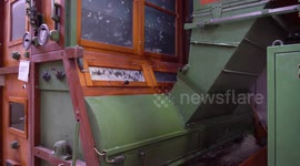 Huge wooden sorting machine from feather to down, selective focus, 4K 