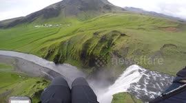 Paragliding in front of famous Skogafoss Waterfall in Iceland (Part 1)