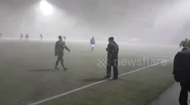 A soccer game in Iceland stopped because of a snow blizzard!