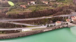 Aerial shot of famous Bridge of Mary Magdalene as known as Bridge of the Devil in Italy, 4K