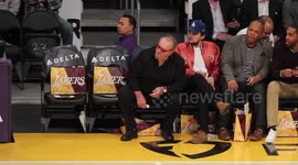 Jack Nicholson and his son Raymond  and Shaquille O'Neal are spotted at the Los Angeles Lakers game in Los Angeles, Ca a