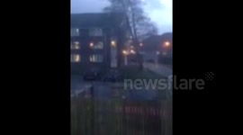 Tree Falls Down in 100 mph Winds in Aberystwyth