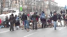 Barricade at Khreshatik where Protesters Prepare for more fighting