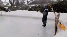 Xtreme DIY Backyard Ice Rink Skimboarding