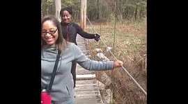 Family Fun on a swinging bridge
