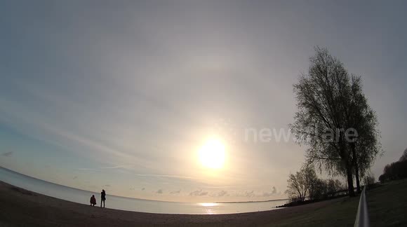 Beautiful sun halo over the North Sea in the Netherlands