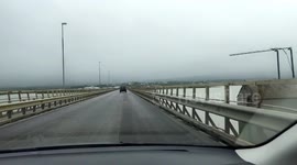 Driving over Lagarfljót to the Town of Egilsstaðir in Eastern Iceland