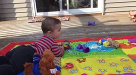 Baby crawls for the first time for pizza!