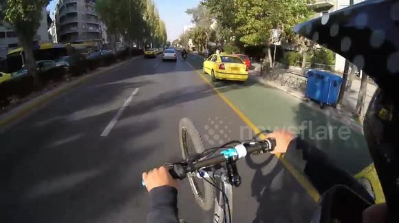 Athens-Greece.Mountain bike wheelie very fast