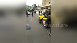 Newsflare Edit - Person falls of skateboard after hiking a ride with quad