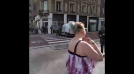 French military, police and fireman are blocking the mean street in Rouen because of a murder by knife.