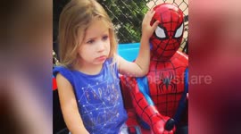 Three-year-old is devastated when Spider-Man can't come home with her