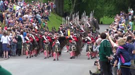 Arrival of the Atholl highlanders at Blair Castle for the annual parade
